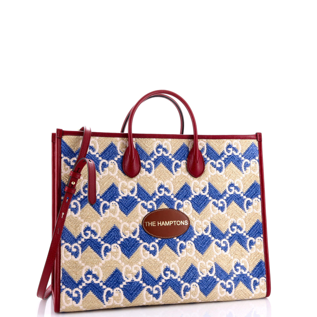 The Hamptons Convertible Open Tote Straw Effect GG Raffia Large