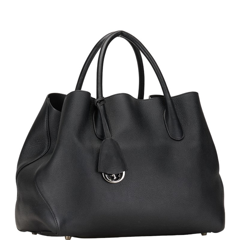 Dior Logo Charm Opening Bar Handbag Tote Bag Black Leather  Dior
