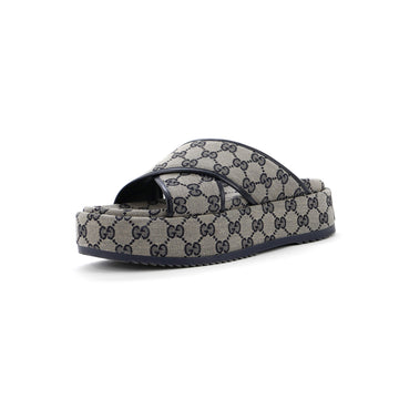 Women's Criss Cross Platform Slide Sandals GG Canvas