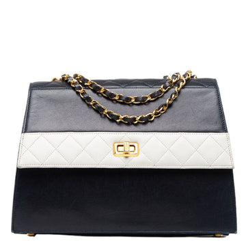 Chanel Vintage Mattress Wicker Gold  Chain houlder Bag Navi White  Lady Chanel