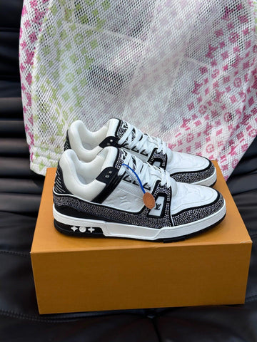 LUV Black and White Trainer  With Crystal Sneakers-103