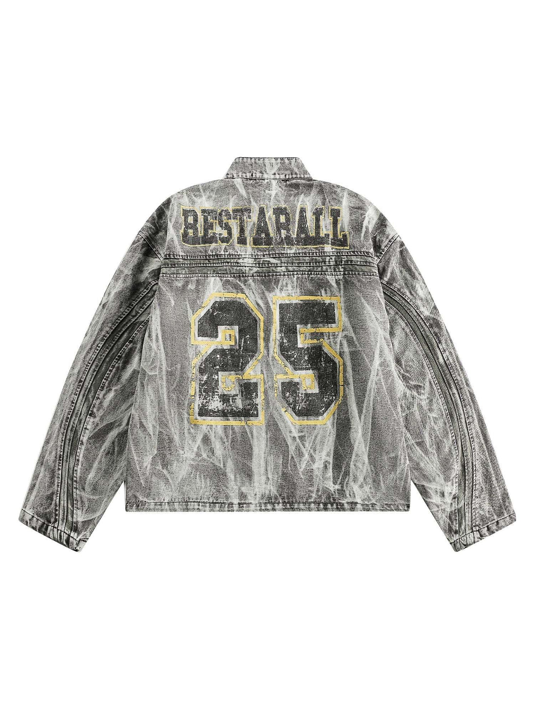Makersluxe Hip-hop Distressed Washed Printed Denim Jacket