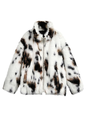 Makersluxe Contrast Color Faux Fur Jacket
