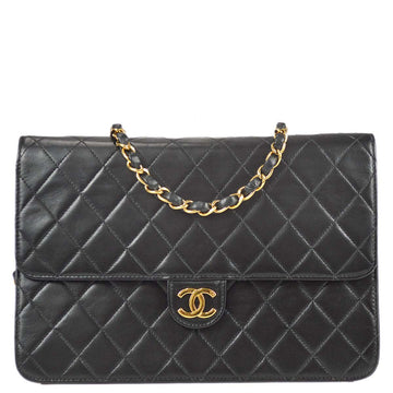 Chanel 1997-1999 Black Lambskin Medium Pushlock Half Flap