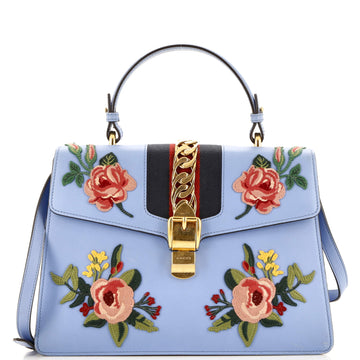 Sylvie Top Handle Bag Embroidered Leather Medium