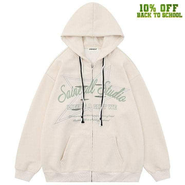 Makersluxe® Fleece Zipper Hoodie Pentagram Print