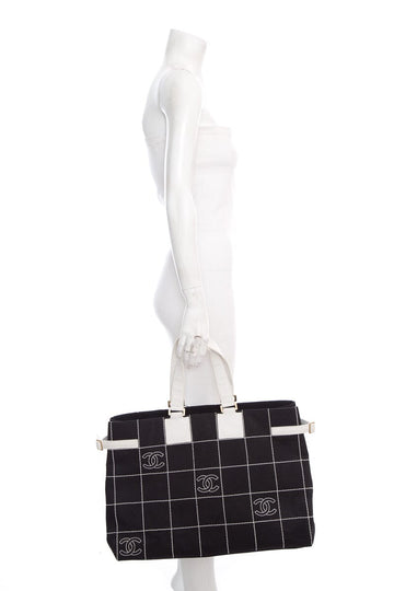 Chanel CC Canvas Black Quilt Large Tote