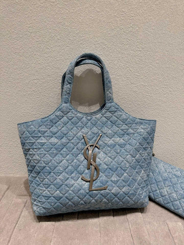 Makersluxe - Icare Maxi Shopping Bag In Quilted Lambskin Blue