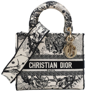 CHRISTIAN DIOR  D-Lite Dior Lady D-Lite Medium M0565ORHZ Twal Du Jeu Zodiac Embroidery Handbag Black White Shoulder 2WAY