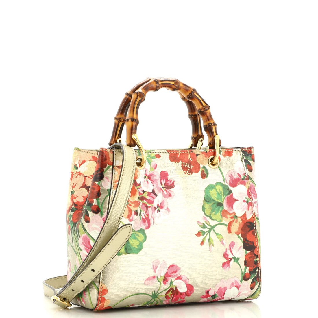 Bamboo Shopper Tote Blooms Print Leather Mini