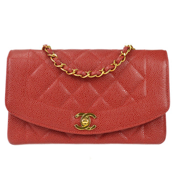 Chanel 1994-1996 Small Diana Chain Shoulder Bag Red Caviar