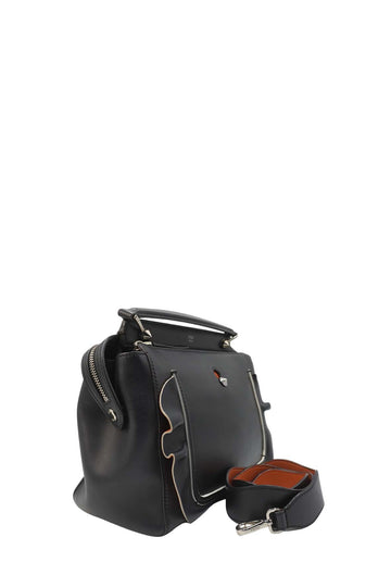 DotCom Convertible Satchel Ruffled Leather Bag Black