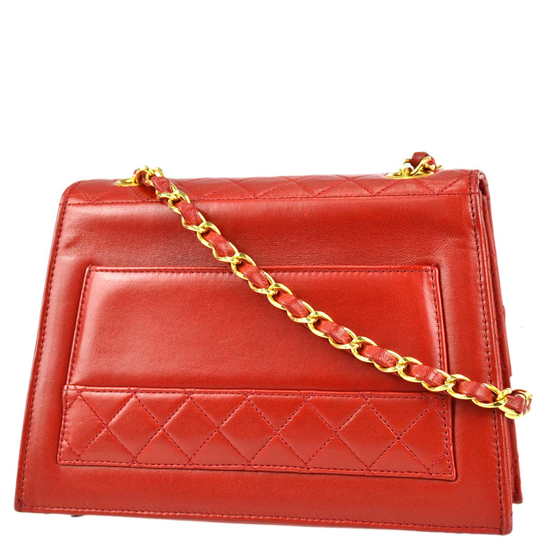 Chanel 1989-1991 Red Lambskin Straight Flap Shoulder Bag