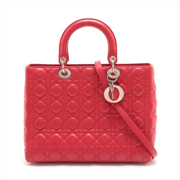 Christian Dior  Dior Lady Lodge Leather 2WAY Handbag Red Dove