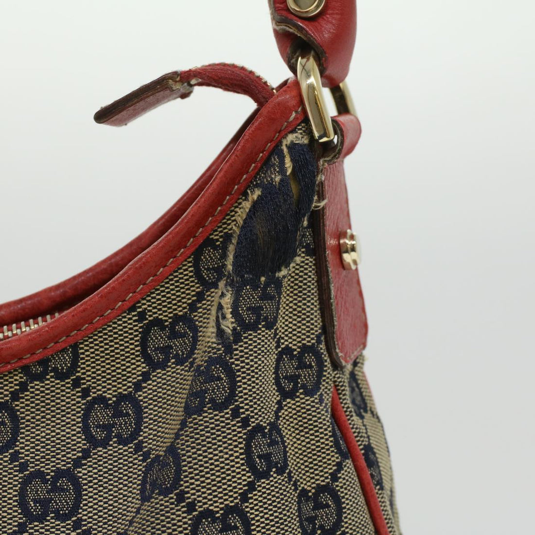 GUCCI GG Canvas Shoulder Bag Beige Red fm1893