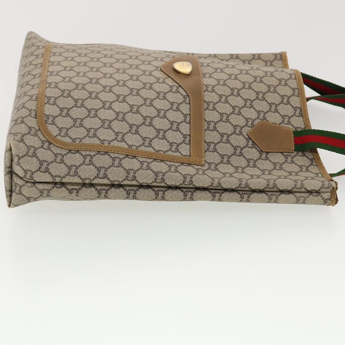 GUCCI GG Plus Canvas Web Sherry Line Tote Bag Beige Red Green fm2209
