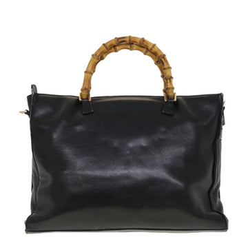 GUCCI Bamboo Hand Bag Leather 2way Black fm2374