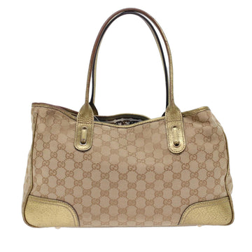 GUCCI GG Canvas Tote Bag Beige Gold Tone 163805 fm2594