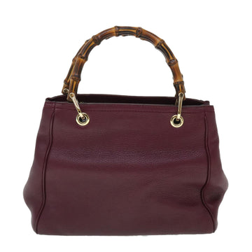 GUCCI Bamboo Small Shopper Hand Bag Leather Purple Wine Red 336032 fm2713