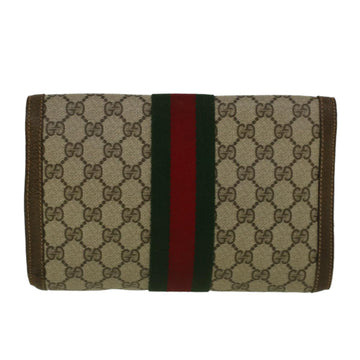 GUCCI GG Canvas Web Sherry Line Clutch Bag PVC Leather Beige Green fm2939