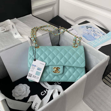 Makersluxe - Classic Flap Handbag Grained Calfskin Lake Blue