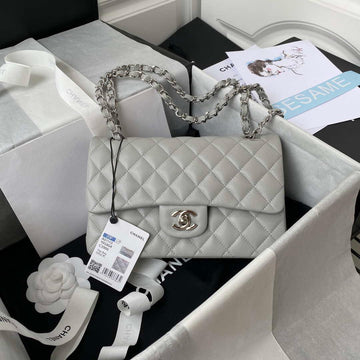 Makersluxe - Classic Flap Handbag Grained Calfskin Ligth Gray