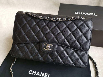 Makersluxe - Large Classic Handbag Grained Shiny Calfskin Black