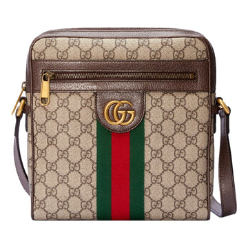 Gucci Ophidia Large GG Supreme Logo Brown Leather Messenger Bag