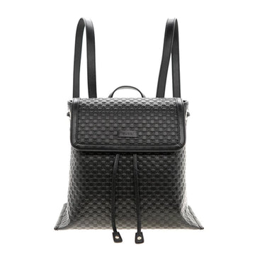 Gucci Microguccisima Black Leather Drawstring Backpack