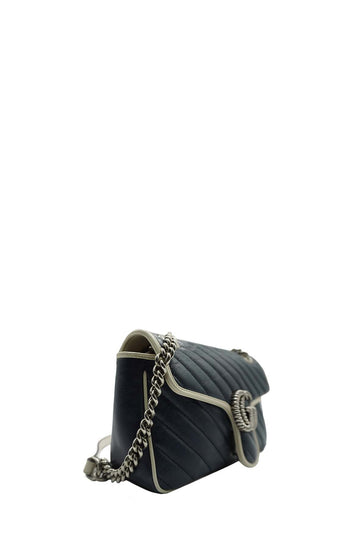 GG Marmont Small Matelasse Shoulder Bag Navy White Blue