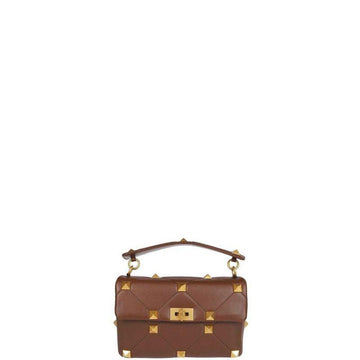 Makersluxe - Rivet Shoulder Bag With Chain Brown