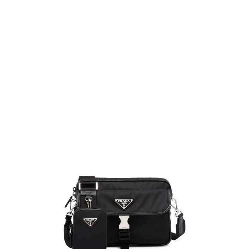 Makersluxe - Re-nylon And Saffiano Leather Shoulder Bag Black