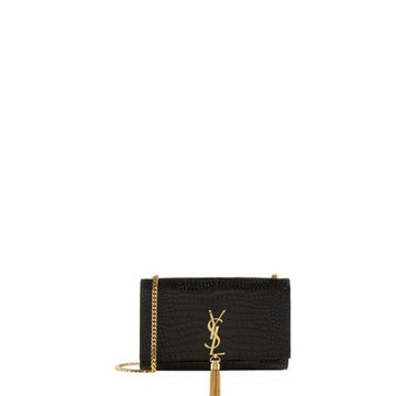 Makersluxe - Medium Kate  Tassel Croc Bag With Chain Black