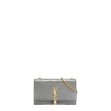 Makersluxe - Small Kate Tassel Bag With Chain Croc Grey