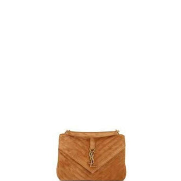 Makersluxe - Logo Plaque Shoulder Suede  Bag Camel