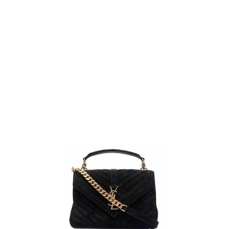 Makersluxe - Logo Plaque Shoulder Suede  Bag Black