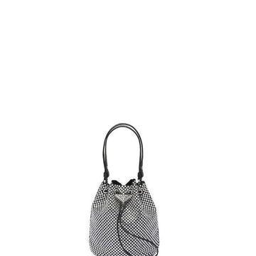 Makersluxe - Mini Crystal-embellished Satin Bucket Bag Silver
