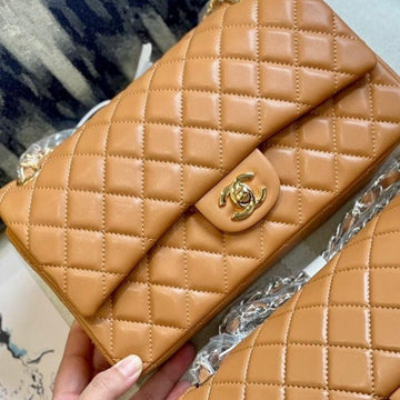 Makersluxe - Lambskin Classic Double Flap Bag Camel
