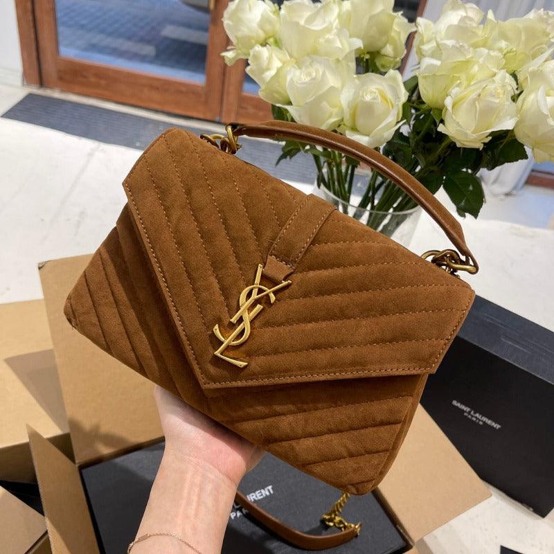 Makersluxe - Logo Plaque Shoulder Suede  Bag Camel