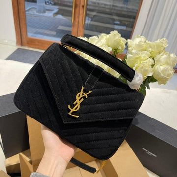 Makersluxe - Logo Plaque Shoulder Suede  Bag Black
