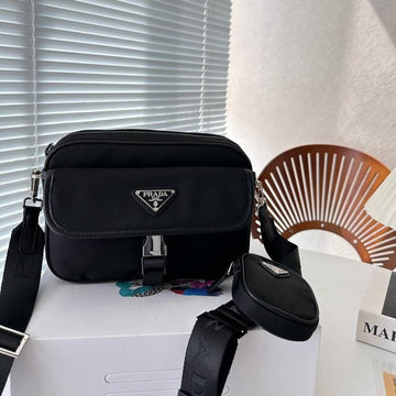 Makersluxe - Re-nylon And Saffiano Leather Shoulder Bag Black
