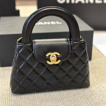 Makersluxe - Lambskin Mini Kelly Chain Bag Black