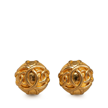 Chanel Vintage Triple CC Clip On Earrings Gold Plated Women's