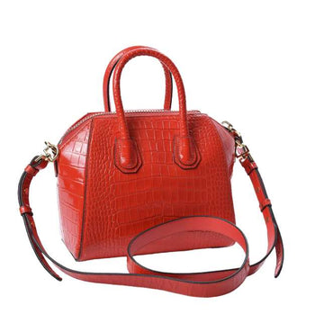 GIVENCHY Calfskin Crocodile Embossed Mini Antigona Red