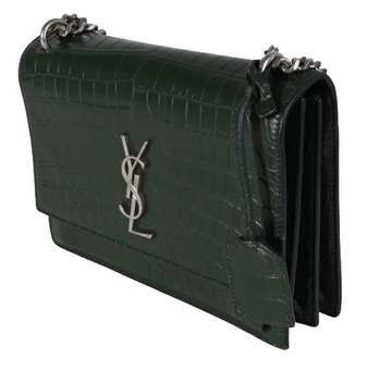 Saint Laurent Forest Green Crocodile Embossed Leather Medium Sunset