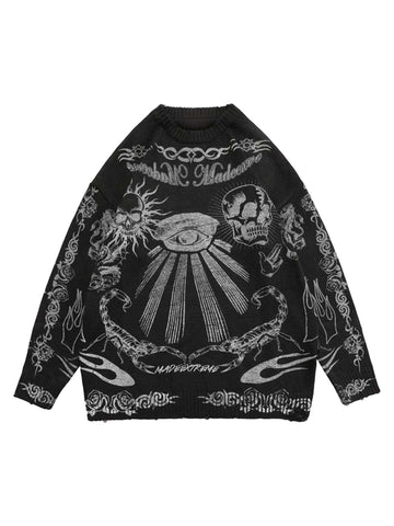 Makersluxe Skull Print Distressed Sweater - 1002