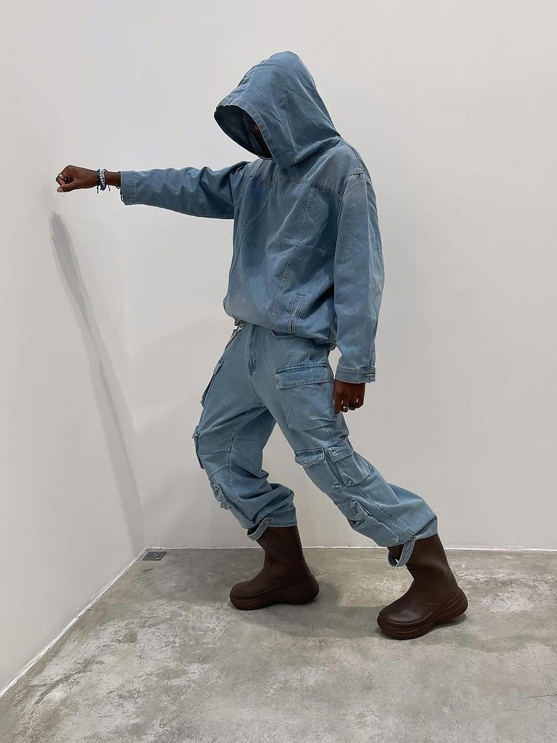 Makersluxe High Street Washed And Worn Denim Hoodie - 1464