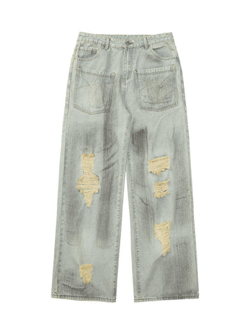 Makersluxe Retro Washed Reverse Design Hip-Hop Jeans