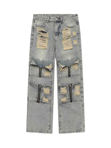 High Street Washed And Torn Work Pockets Denim Pants- 1646