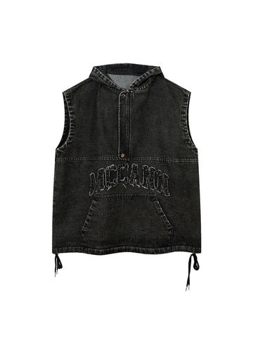 Makersluxe Washed Distressed Denim Vest - 2157